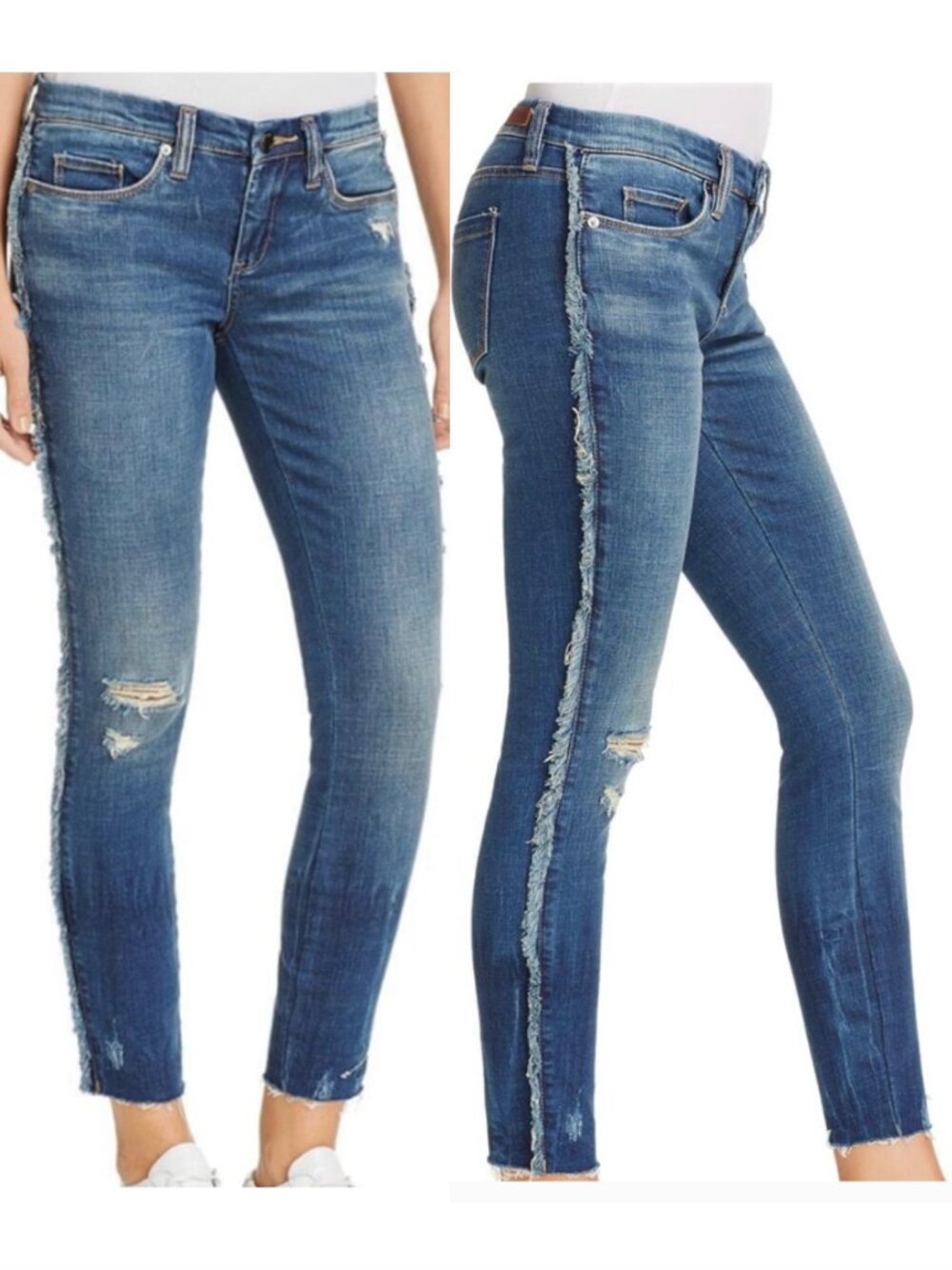 BLANK NYC BLANKNYC Frays For Days Frayed Stripe Ripped Crop Cropped Skinny Jeans